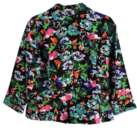 Diva By Dana Buchman Womens Cropped Dark Floral Stretch Long Sleeve Jacket L - Picture 2 of 10